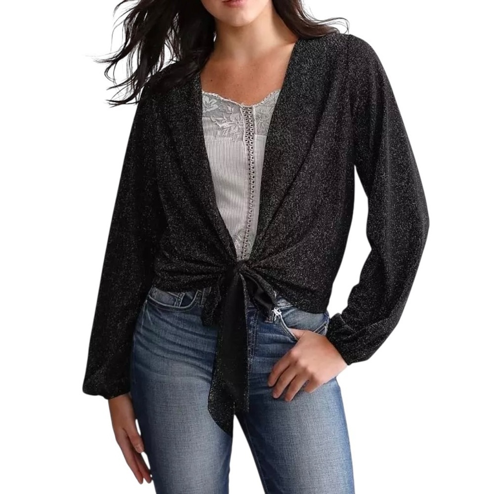 Daytrip from Buckle Black Metallic Front Tie Top Women’s Size S Shimmer